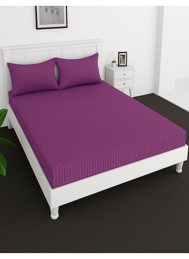 Deep Fitted Bed Sheet +2Pcs Pillow Covers, King/Queen/Double/Single Sizes, Color Purple, Depth 30cm