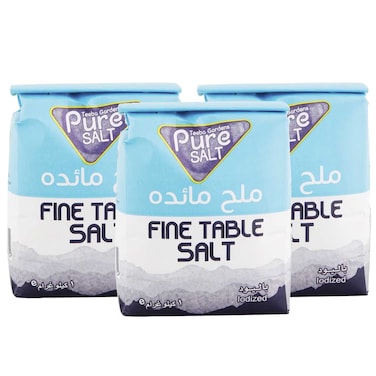 Teeba Garden Iodized Pure Fine Table Salt, 1kg Pack of 3