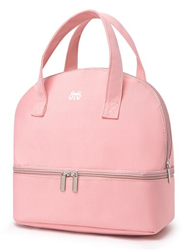 Pink Insulated Lunch Bag Double Deck Simple Bento Cooler Bag Leakproof Lunch Tote Bag for Lunch Box for Women Men Adult Picnic Working Hiking Beach
