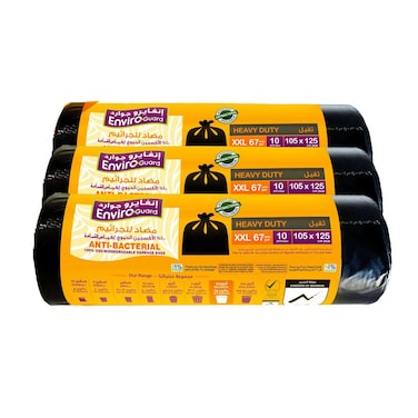 Enviro Care 67 Gallon Anti-Bacterial Oxo Bio-Degradable Heavy Duty XXL Black 10 Garbage Bags Pack of 3