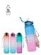Motivational Water Bottle 1L With Time Marker &amp; Straw Blue Pink 1Liters