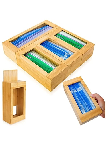 Lifelog Bamboo Zip Lock Bag Container Organizer, Plastic Bag Holder for Gallon Quart Snack Sandwich, Food Bag Storage Dispenser for Kitchen Drawer Counter Food Storage Bag Holders