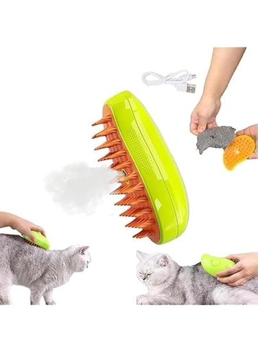 3 In1 Cat Steamy Brush, Cat Steamy Brush, Steamy Cat Brush with Water, Self Cleaning Steam Cat Brush, Cat Hair Brush with Steamer, Self Cleaning Slicker Brush for Dogs and Cats (Green)