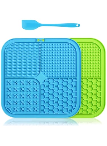 Hui Dahui Dog Licking Mat with Suction Cups, BPA-Free Food Grade Silicone Mat for Fun, Anxiety, &amp; Boredom Relief. Strong Suction Cups(2PCS,New Blue &amp; Green)