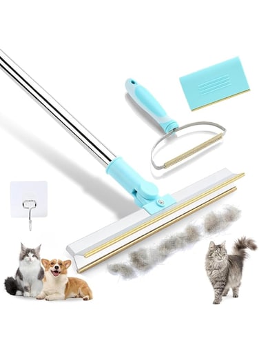 Angju Pet Hair Remover 3Pcs Set Pet Hair Removal Tool with Telescopic 140cm Handle Carpet Rug Rake for Dog Cat Hair Removal with 180&deg; Rotation Carpet Scraper for Pet Hair