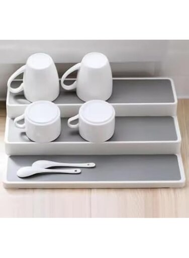 Non-Skid Spice Rack &ndash; Modern Step Shelf Organizer for Kitchen, Pantry, and Cabinets (White &amp; Gray)