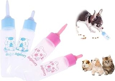 ELECDON Newborn Pet Feeder, Pet Milk Feeding Bottle, Nurser Bottle Nursing Feeding Botte Water Milk Feeder for Puppy Squirrel Kittens Hamster Small Animals, 4 Pcs (Blue and Pink)