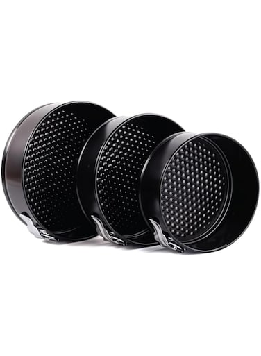 BERAM 3 Pieces Baking Tray Set, Cooking Tins, Non-Stick Carbon Steel Cake Pan, Teflon-Coated, Lockable Cake Moulds, Bakeware with Removable Bottom