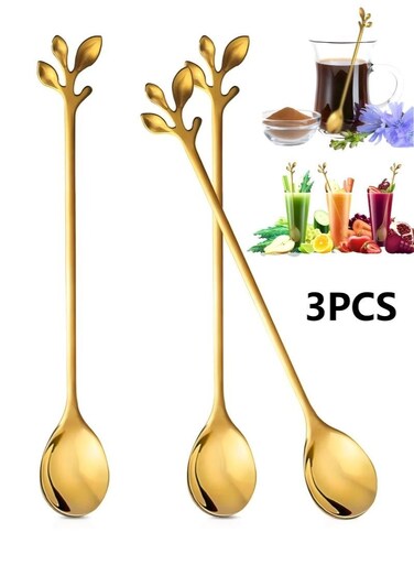 long-handled stainless steel tea/coffee spoon features a simple and stylish design at the end of the handle, with a unique leaf-shaped shape. It can be used as an iced tea spoon, coffee/espresso spoon, ice cream spoon, milkshake spoon, etc. (3PCS)