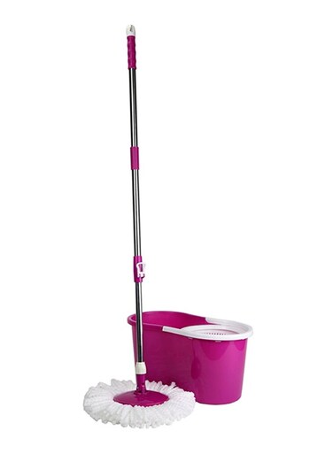 Generic 360-Degree Rotating Magic Mop With Bucket Set White/Purple/Silver