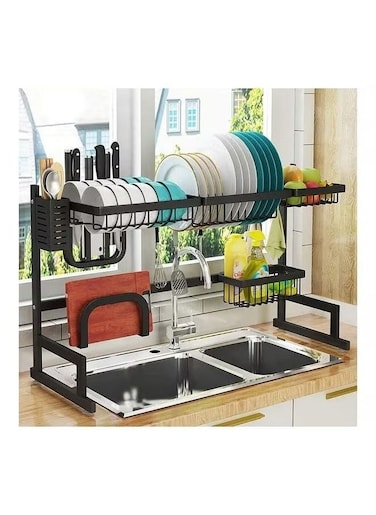 Generic Drainer Shelf For Kitchen Supplies Storage Counter Organizer Utensils Holder Rack Over Sink Black 65cm
