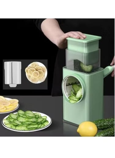 Generic Multifunctional Vegetable Cutter Chopper Rotary Cheese Grater 3-In-1 Shredder Slicer Grinder Salad Maker Machine With Stainless Steel Roller Blades For Vegetable Fruit Nut