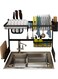 Generic Over The Sink Stainless Steel Dish Rack Dish Drainer Drying Dryer Rack Holder With Draining Board Chopsticks Holder For Kitchenware Black