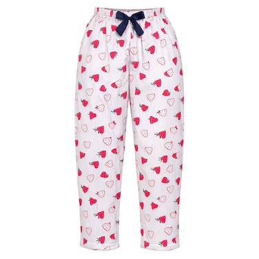 Ladies Strawberry Print Pajama Pants with Bow Detail, Assorted, MAC004