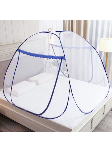 Pop-Up Double Bed Mosquito Net Polyester White/Blue 150x200x145cm