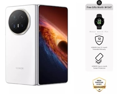 هاتف Honor Magic V6 قابل للطي، شريحتين شريحتين و16GB RAM و512GB 5G، حزمة بيضاء مع Honor Watch Fit Active، تأمين حماية شاشة لمدة 6 أشهر وضمان ممتد لمدة 12 شهرا