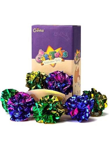 Chiwava 24PCS 1.6" Mylar Balls Shiny Crinkle Cat Toys Ball Kitten le Lightweight Play Assorted Color