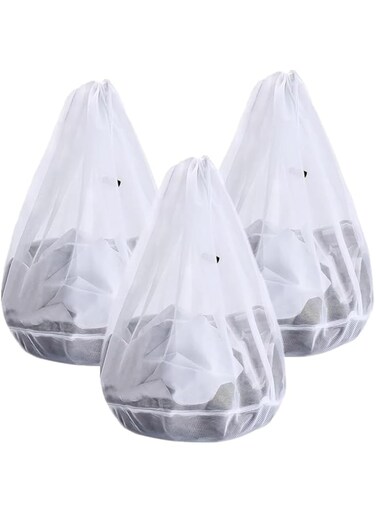 Rayyan Laundry Bag,Fine Mesh Laundry Bag with Drawstring White,Mesh Laundry Bag,Delicate Laundry Bags Mesh Wash Bags,Large Heavy Duty Travel Laundry Bags with Locking Drawstring Closure(3 PCS,24"X31")
