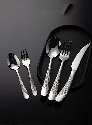 304 stainless steel carved flatware set with elegant relief design, 25-piece set (5 sets)