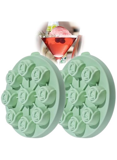 Azonee Rose Flower Silicone Molds, 2 Pcs Rose Ice Cube Mold, 9 Cavity Tray Mould for Make Candy Chocolate Cake Soap, Rose Shape Mold Dishwasher Safe, for Juice Freezer