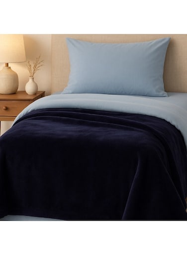 Decor Flannel Blanket &acirc;&euro;&ldquo; Double (200x220 cm) &acirc;&euro;&ldquo; Solid Navy Blue   Ultra-Soft, Premium Brushed Polyester, All-Season Comfort
