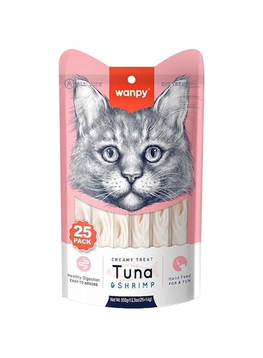Wanpy Creamy Lickable Cat Treats Tuna &amp; Shrimp Flavor (14g x 25pc)
