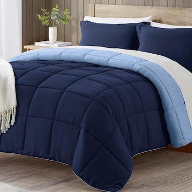 CRAFT 3 Piece Bed Comforter Set - Cozy Down Alternative Filled Comforter &amp; 2 Pillow Shams, Twin XL Size (Navy/Sky Blue)