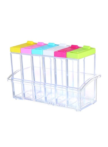 Set of 6 Plastic Mini Storage Spice Jar Clear 17.5 x 8 x 11.5centimeter