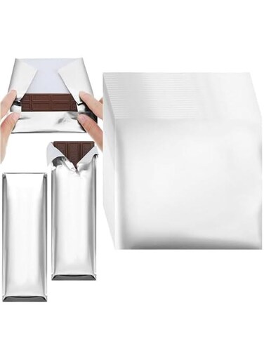 Durku 200 Pcs Chocolate Candy Wrappers Aluminum Foil, Candy Bar Wrappers with Thick Paper Backing Foil Sheets for Food DIY,Candies Wrapping Packing Gifts, 7.87 x 7.87 Inch, Silver