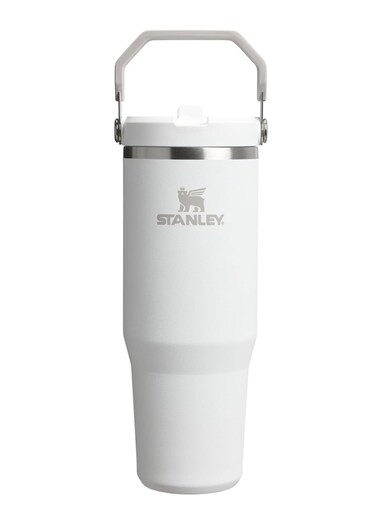 IceFlow Stainless Steel Tumbler - Vacuum Insulated Water Bottle for Home, Office or Car Reusable Cup with Straw Leak Resistant Flip Cold for 12 Hours or Iced for 2 Days, White, 30OZ
