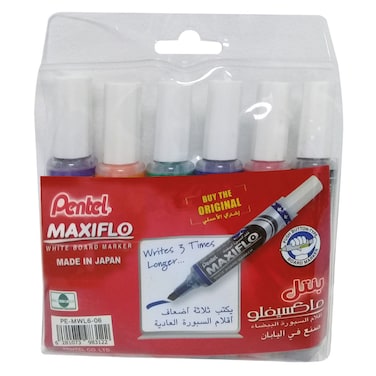 بنتل ماكسيفلو ماركر بطرف إزميل للسبورة البيضاء محفظة 6 قطع