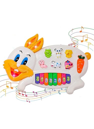 FunBlast Musical Rabbit Piano for Kids with Flashing Lights, 15 Keys and 3 Modes Animal Sounds, Multicolor