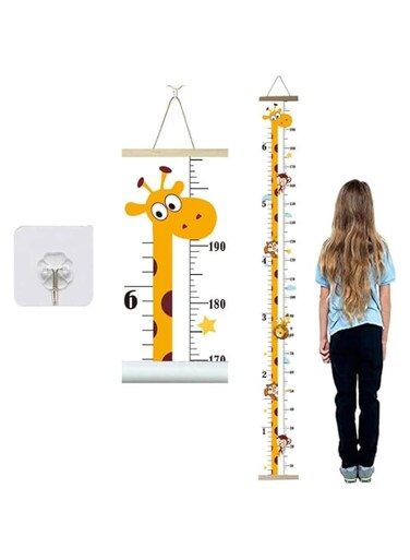 1pcs Baby Growth Height Chart, Hanging Ruler Wall Decals for Kids Boys Girls, Canvas and Wood Removable Measure Wall Ruler for Children