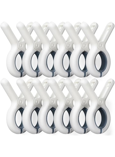 Sunkaioo 12 Pack Beach Towel Clips with Strong Anti-Rust Springs,Heavy Duty Towel Clips,Plastic Laundry Clothes Pins to Keep Your Towel, Clothes, Blankets to Dry on Clothesline and Hanging Rack (Blue)