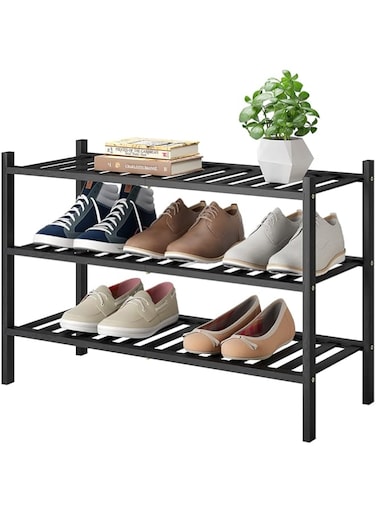 Furshus Shoe Rack, 3-Tier Bamboo Stackable Shoe Shelf Storage Organizer, Shoe Stand for Closet, Entryway and Hallway