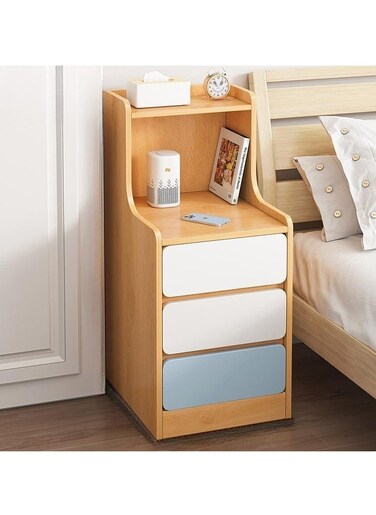 30cm Three Drawer Bedside Table, Shelf Simple Modern Small Ultra-Narrow Simple Bedside Mini Storage Cabinet Rental Room with Storage Cabinet（Pine Wood Color）