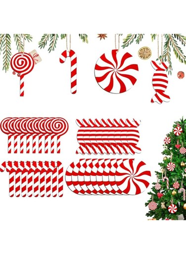 Goodern 36 Pcs Candy Props Wooden Cane,Lollipop Christmas Tree Hanging Ornaments,DIY Twisted Crutch Candy Theme Birthday Party Decoration,Crafts for Home Party Holiday Xmas Decor,Red and White