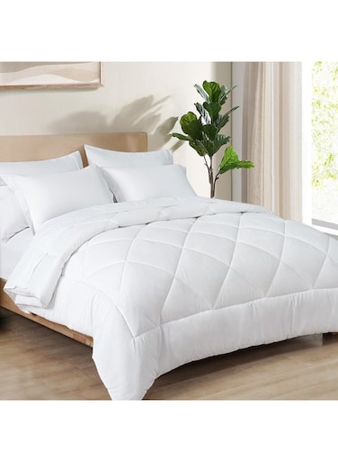 Queen Size 3 Piece Comforter Set -Ultra Soft Noiseless Bedding and Comfy Down Alternative Comforter (230cm x 230cm) with 2 Pillowcases (50cm x 66cm), White
