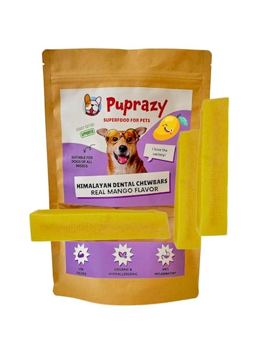 Puprazy Himalayan Dental Chewbars-MANGO FLAVOR, Yak Cheese Dog Treats, Low Calorie, Organic, Easily Digestible (S(set of 3))