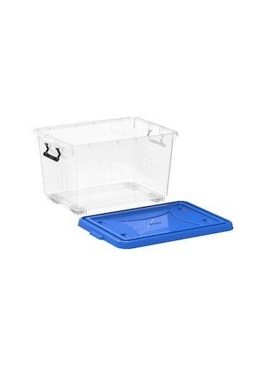 22L Clear Plastic Storage Box With Wheels &amp; Lockable Lid (Blue)