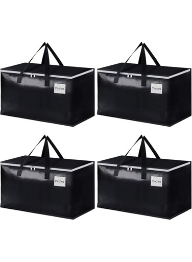 Tazweeq Moving Bags, Storage Bags with Sturdy Handles and Heavy Duty Zippers, Storage Totes for Space Saving, Moving &amp; Storage, Collapsible Moving Supplies (4-Pack, Black)