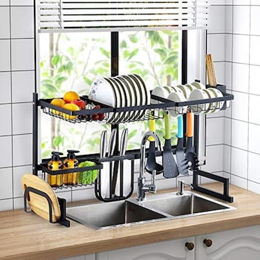 Home Stainless Steel Dish Drying Rack Over Sink &acirc;&euro;&ldquo; Kitchen Drainer, Utensils Holder &amp; Storage Shelf for Kitchen Supplies