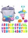 Baby Bath Toy Sets, 36 Foam Bath Letters and Numbers, Floating Squirts Animal Toys Set with Fishing Net and Organizer Bag, Fish Catching and Pitching Game for Babies Infants Toddlers Bathtub Time