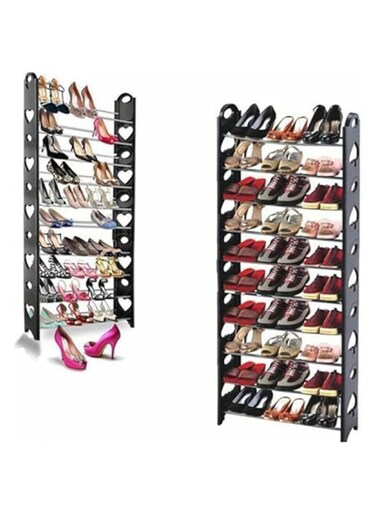 Dubai Gallery 10-Layer Heart Shape Metal Shoe Rack Silver/Black 156 X 63 X 20Cm