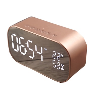 S2 Desktop Alarm Block Bluetooth Speaker Home Mirror Audio Support FM / TF Card &ndash; Rose Gold