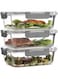 FineDine 6-Piece Superior Glass Food Storage Containers Set, 35oz Capacity - Newly Innovated Hinged Locking lids - 100% Leakproof Glass Meal-Prep Containers, Freezer-to-Oven-Safe (Grey)
