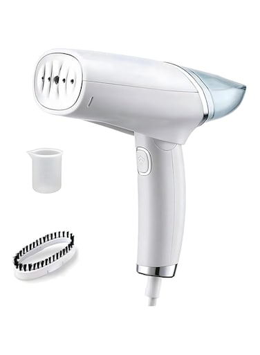 AputueTravel Steamer for Clothes, 1000W Portable Mini Iron With Transparent Water Cup, Household Hand-held Ironing Machine with Dust Brush, Foldable Garment Steamer Electric Iron (White UK Plug)