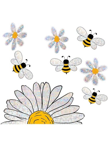 Paporich Window Clings, Bee Flowers Suncatcher Sticker for Window, Window Cings for Glass Windows, Bird Deterrent for Windows (Bee Flowers)