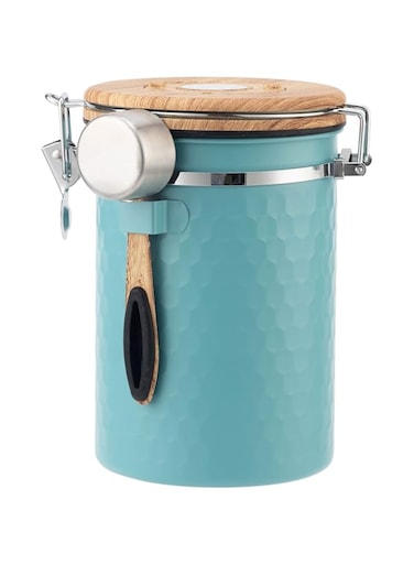 TEDSWAIT Coffee Canisters Airtight Coffee Bean Storage Container Kitchen Stainless Steel Food Storage Container with Scoop Date Tracker &amp; CO2 Valve 61Fl Oz (Lake Blue)