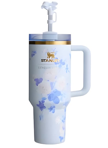 x LoveShackFancy Quencher Tumbler 40oz - Everblooming Rosettes Design, Vacuum Insulated Stainless Steel with Leakproof Lid &amp; Straw, Elegant Gift Box
